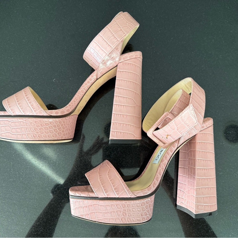 JIMMY CHOO PLATFORM (4 IN) PINK CROC EMBOSSED LEATHER